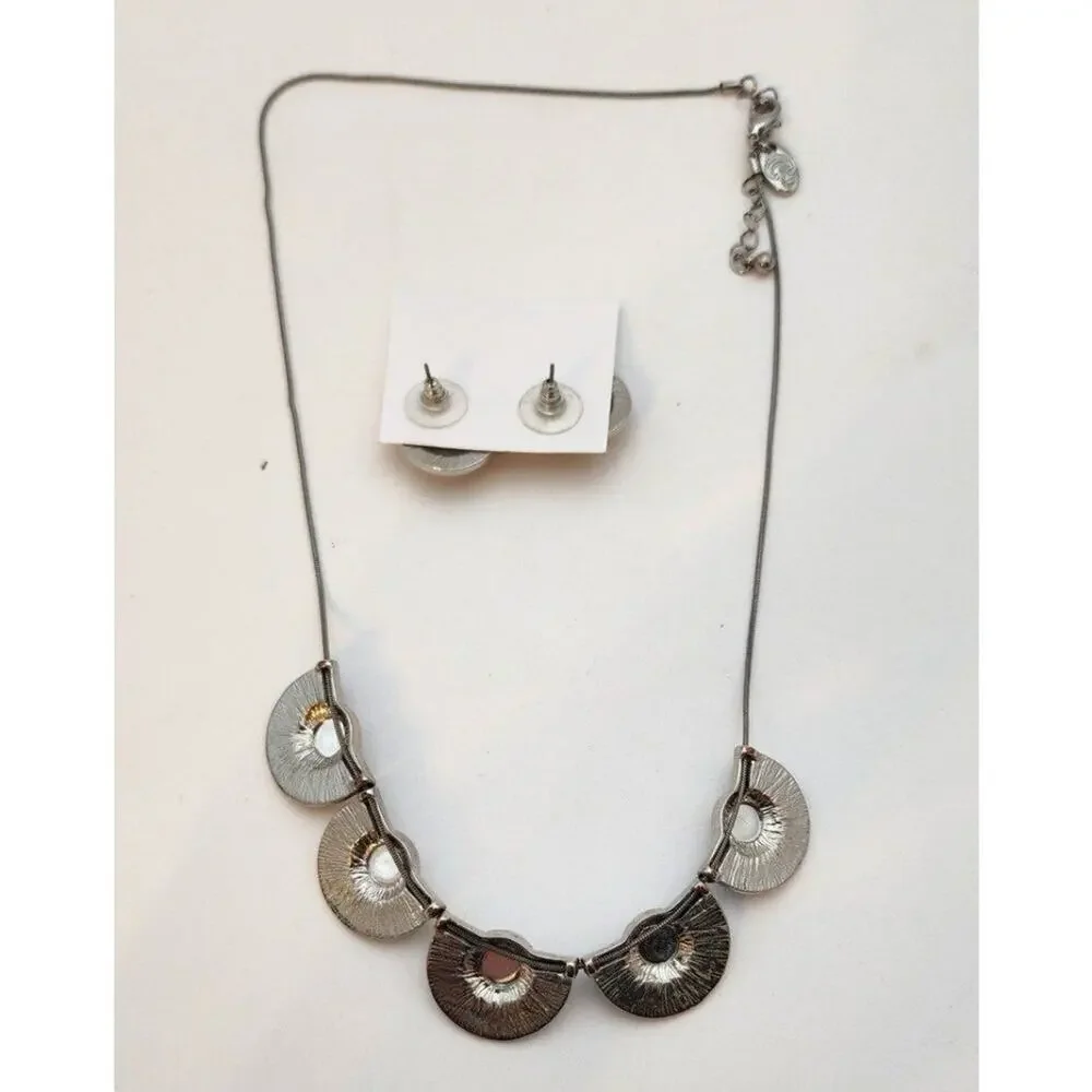 Vintage Charming Charlie Necklace and Earring Jewelry Set Navy White Classic
